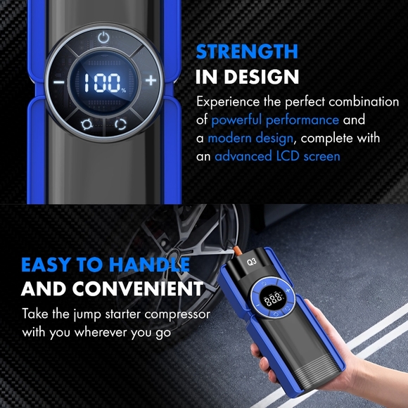 4 in One Portable Car Jump Starter 20000mAh with Air Compressor 12V Tire Inflato - Picture 8 of 9